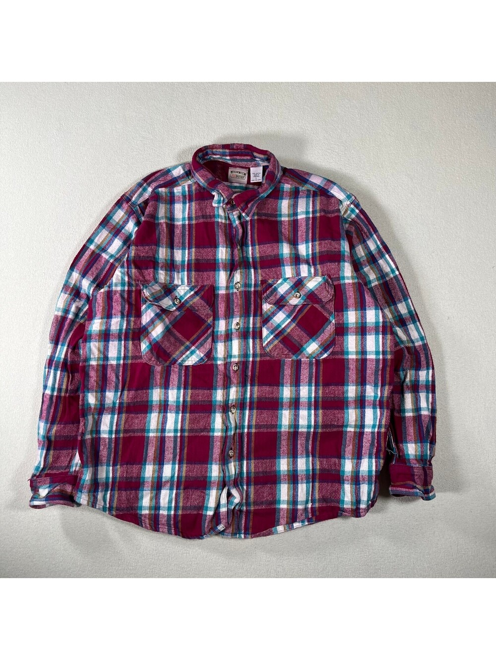 Vintage Five Brother Men's Large Red Plaid Flannel Shirt 100% Cotton